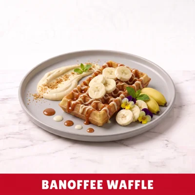 Banoffee Belgian Waffle with Banana and Toffee Sauce at Cheam Peri Peri